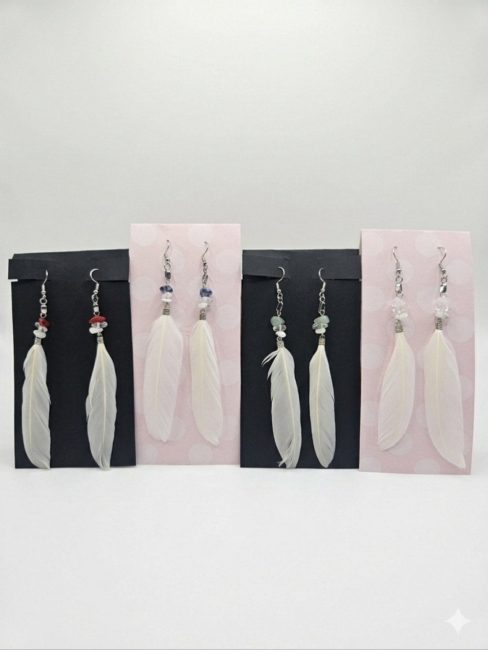 White Feather Dangle Earrings - Bohemian, Western, Festival